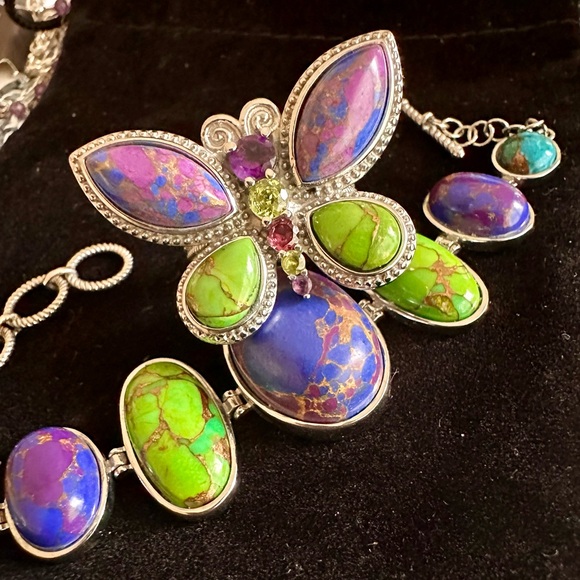Mojave Turquoise Purple/Green/Blue Bracelet & Matching Butterfly Ring (Sz 7) NWT - Picture 4 of 16
